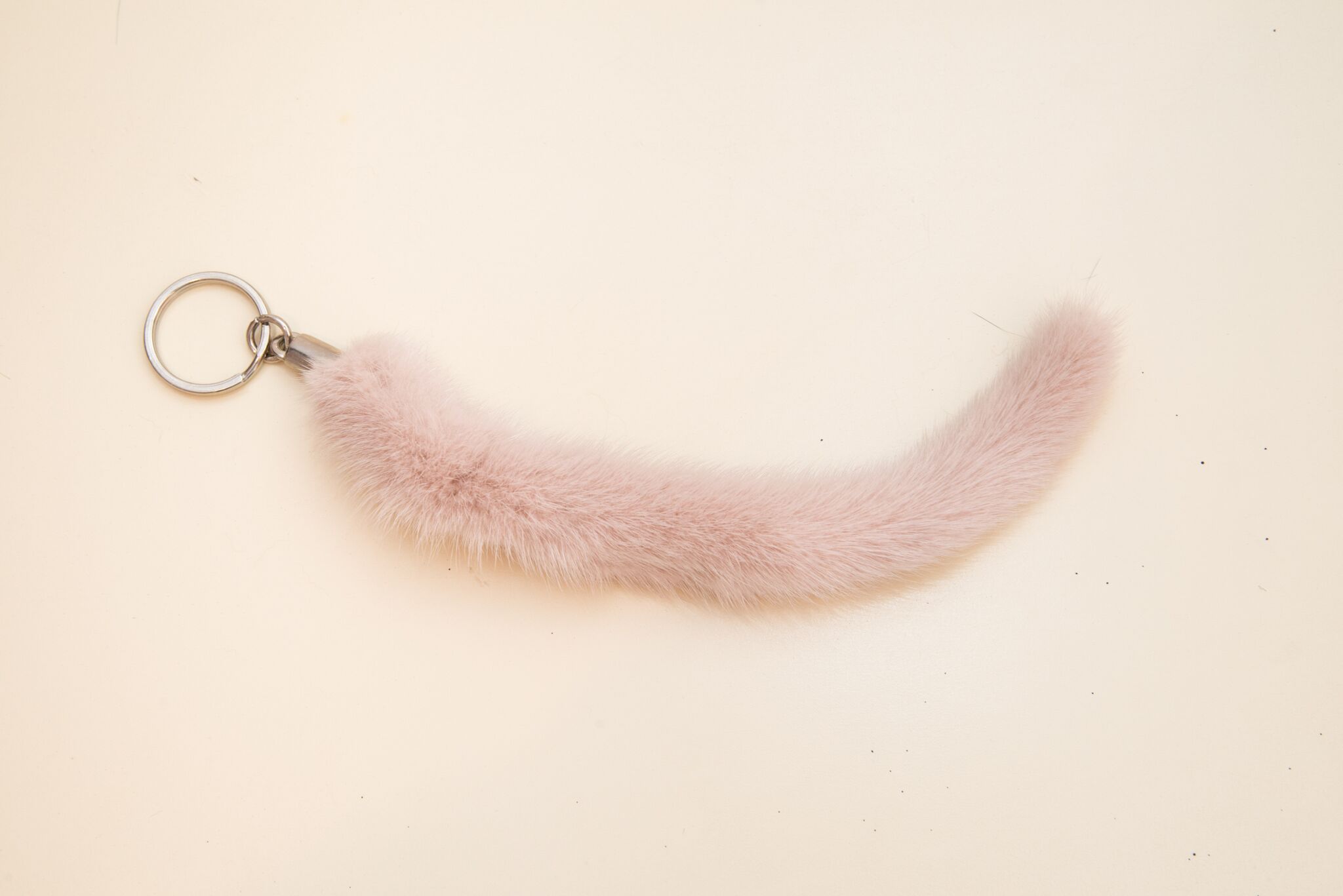 cream mink tail keychain