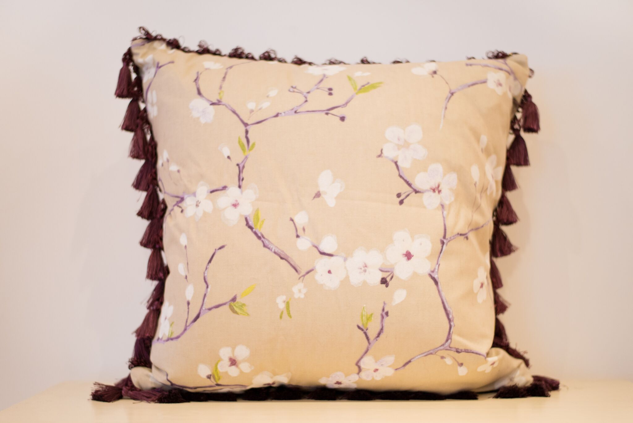 Purple cherry blossom cushion